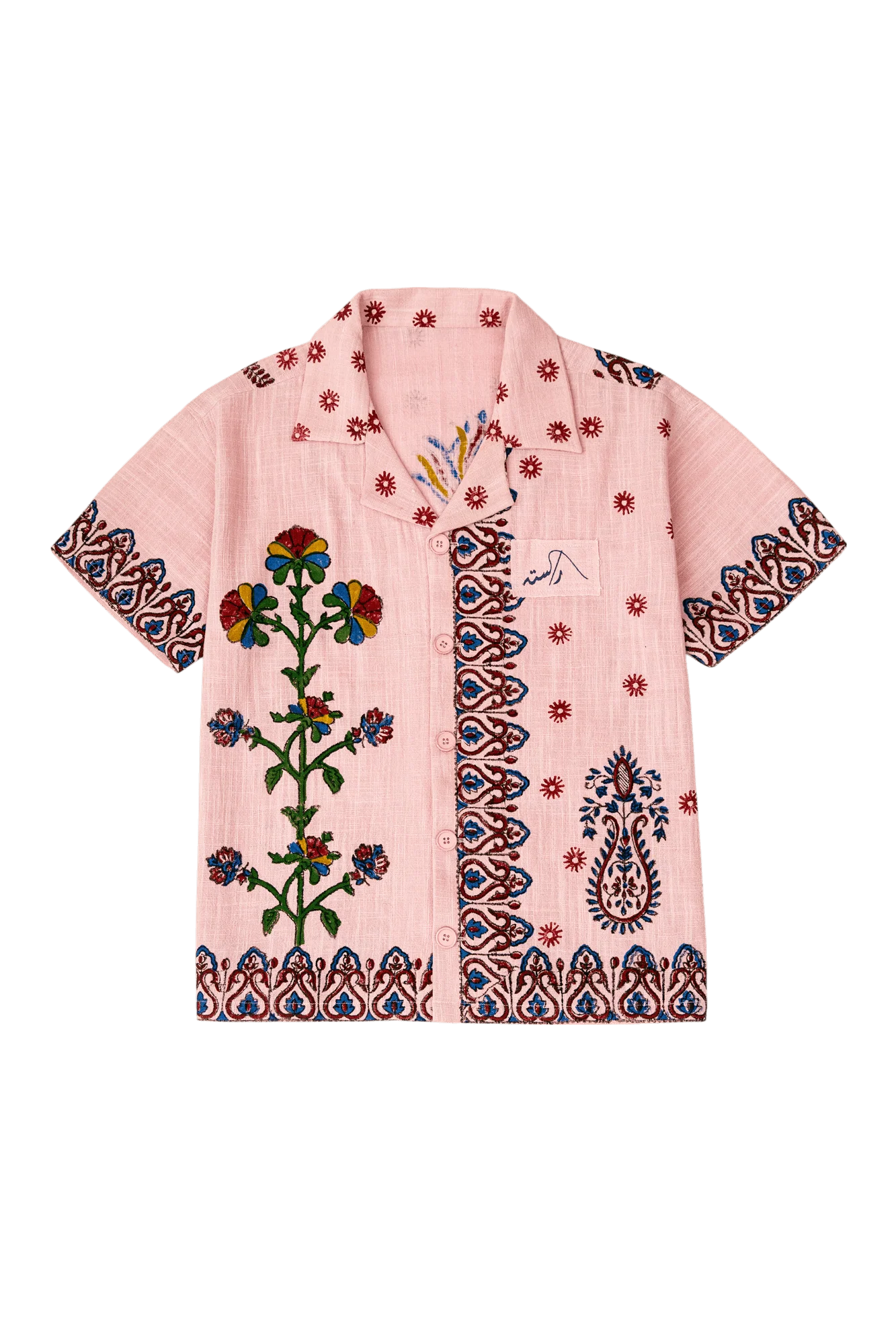 Pink Block Print Khaddar Button Down